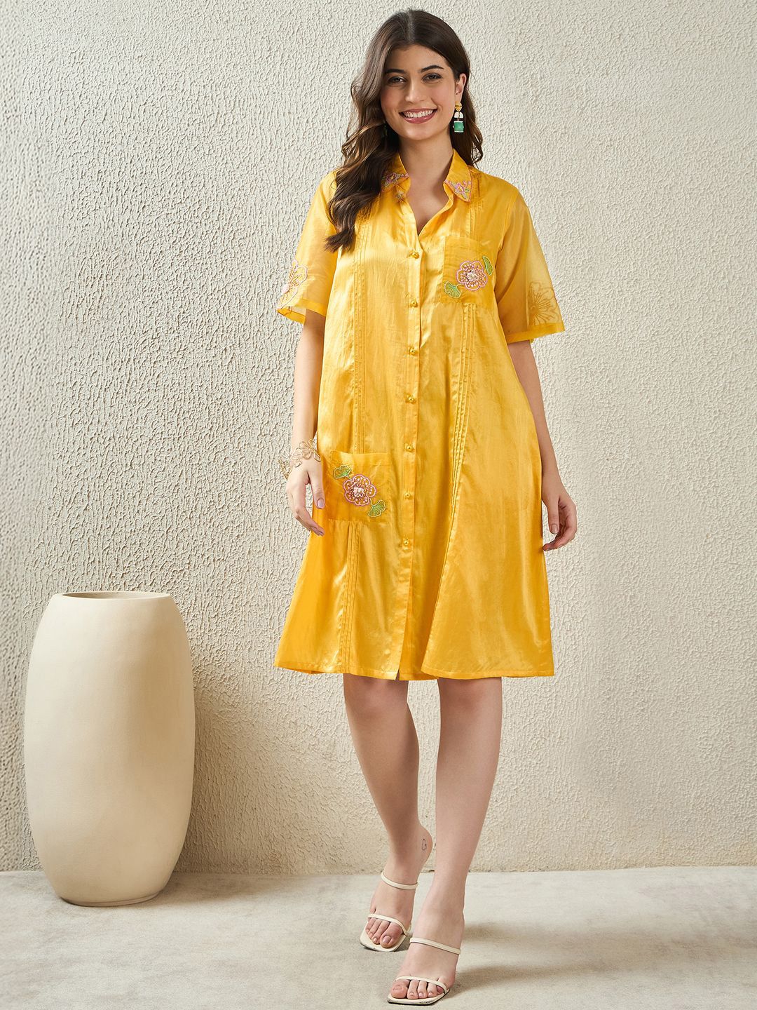 04FDlvRL_35e237bac13a4139b1fad352894a1236.jpg Women Floral Embroidered Cotton Shirt Collar Shirt Dress - Image 1