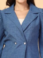 Blue Lapel Collar Long Sleeves Pure Cotton Blazer With Trouser - Image 2