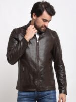 Mandarin Collar Leather Jacket