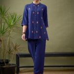 Blue Embroidered Shirt With Palazzos Co-Ords