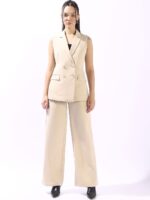 Notched Lapel Sleeveless Double Breasted & Blazer Korean Trousers Co-Ords - Image 2
