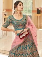 Embroidered Sequinned Velvet Semi-Stitched Lehenga & Unstitched Blouse With Dupatta - Image 4