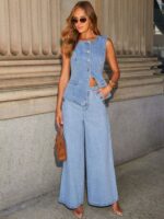 Round Neck Top With Palazzos Co-Ords