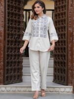 Embroidered Shirt Collar Neck Shirt With Trousers Co-Ords