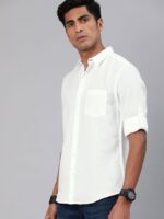 Roadster Men White Cotton Linen Casual Shirt With Roll-Up Sleeves - Image 2