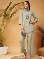 Taupe Embroidered Tunic With Palazzos