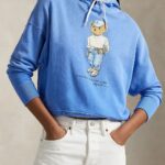 Polo Ralph Lauren Polo Women Bear Graphic Printed Hooded Long Sleeve Pullover Sweatshirts